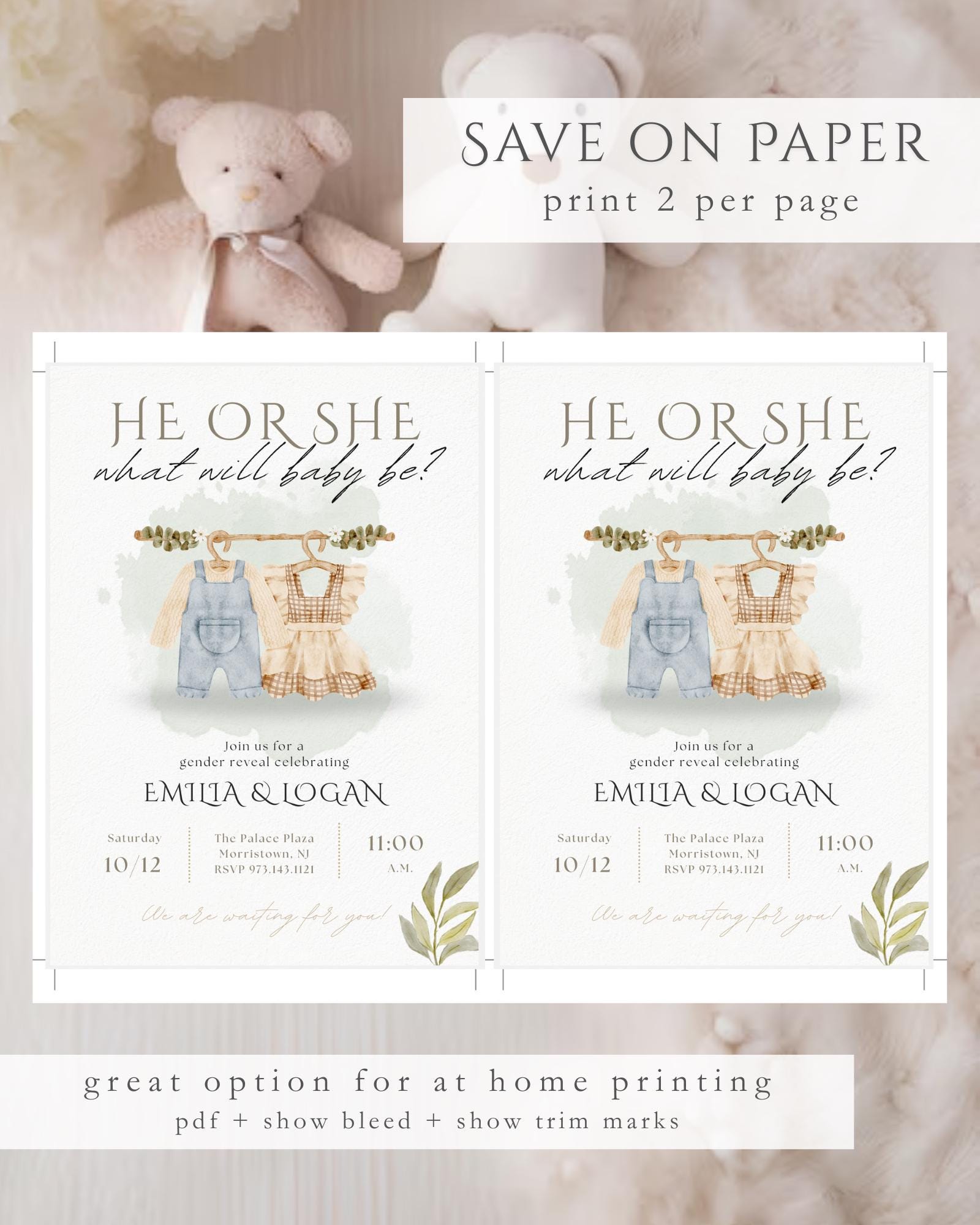 Editable He or She Gender Reveal Invitation | Canva Template - Etsy