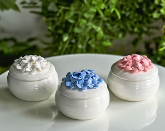 Caja de porcelana con forma de flor para guardar joyas – Almacenamiento de joyas de cerámica hecho a mano