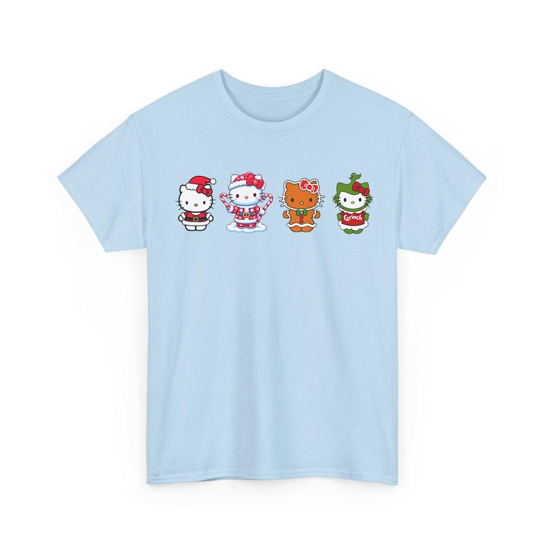 Camiseta navideña de Hello Kitty / Camiseta de Papá Noel, pan de jengibre, Grinch y bastón de caramelo imagen 5