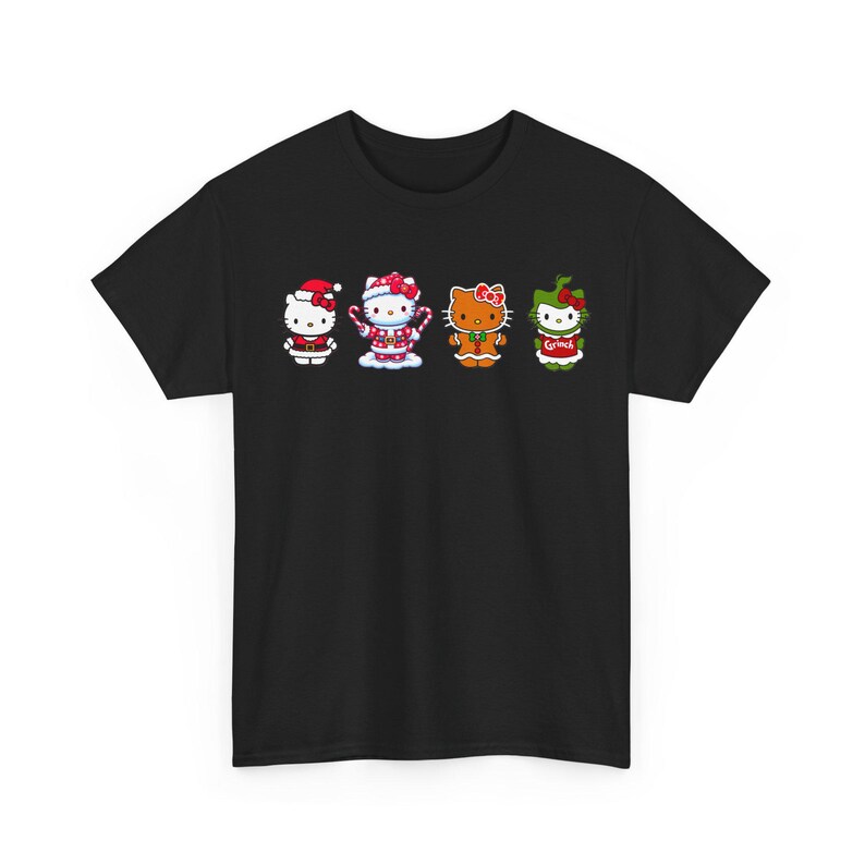 Camiseta navideña de Hello Kitty / Camiseta de Papá Noel, pan de jengibre, Grinch y bastón de caramelo imagen 3