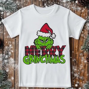 Camiseta del Grinch Camiseta Feliz Grinchmas / Camiseta con gorro de Papá Noel con cara de Grinch
