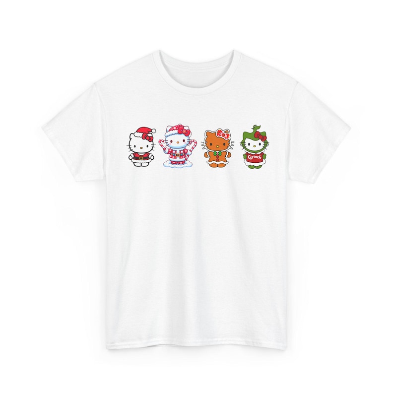 Camiseta navideña de Hello Kitty / Camiseta de Papá Noel, pan de jengibre, Grinch y bastón de caramelo imagen 2