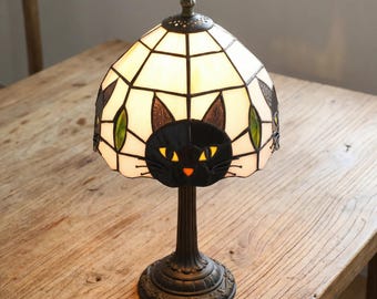 Black Cat-tafellamp met gebrandschilderd glas | Schattige kat bureaulamp, cadeau kattenliefhebber, nachtlampje kinderkamer, bedlampje, grillig huisdecor
