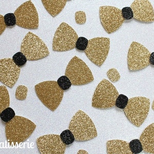 Bow Tie Confetti, New Years, Wedding, Shower,Little Man, black, gold, party, NYE, birthday, shower, reunion, corporate event, black glitter image 4