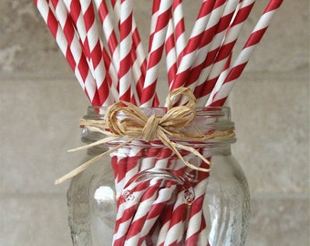 Red Striped Paper Straws, Valentine Day Christmas Wedding Shower Birthday Party