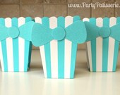 Popcorn Boxes Turquoise and White Bow Birthday Party Wedding Favor Boxes, Set of 6