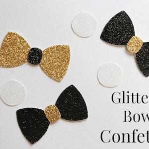 Bow Tie Confetti, New Years, Wedding, Shower,Little Man, black, gold, party, NYE, birthday, shower, reunion, corporate event, black glitter image 1