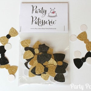 Bow Tie Confetti, New Years, Wedding, Shower,Little Man, black, gold, party, NYE, birthday, shower, reunion, corporate event, black glitter image 2