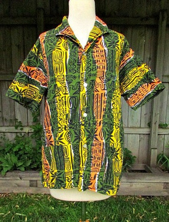 vintage 50s tiki tribal hawaiian shirt c42 cabana