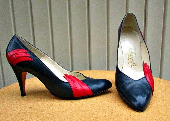 navy leather high heels