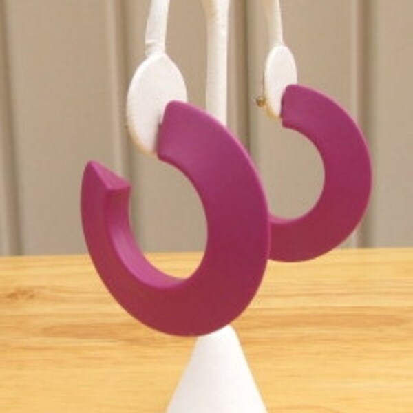 vintage 80s purple hoop earrings 2" hoops knife edge pierced