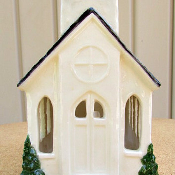 vintage 80s ceramic church christmas village country church hand made