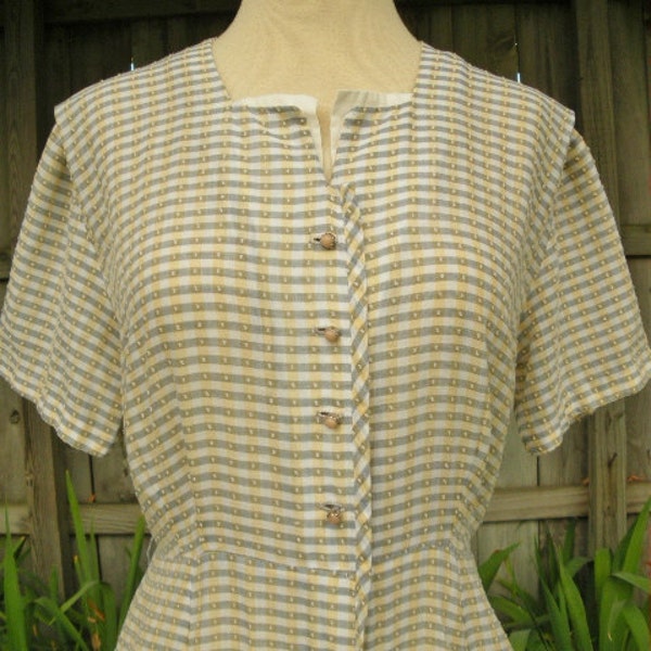 vintage 40s day house dress b40 shirt dress 14 buttons unique swing