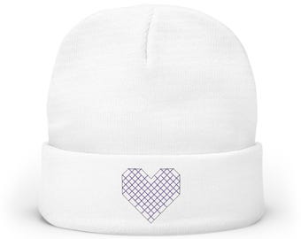 Hart met kruissteek - Passionate Purple - gebreide beanie (borduurwerk)