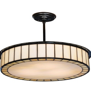 Round Pendant Light Fixture -  Handcrafted from hand rolled stain glass.