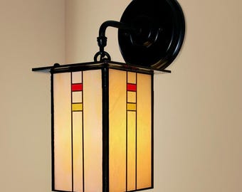 Mission Style Wall Sconce - Handcrafted Stained Glass - Model #112M