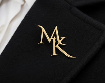 Custom Initial Lapel Pin, Stainless Steel Monogram Brooch