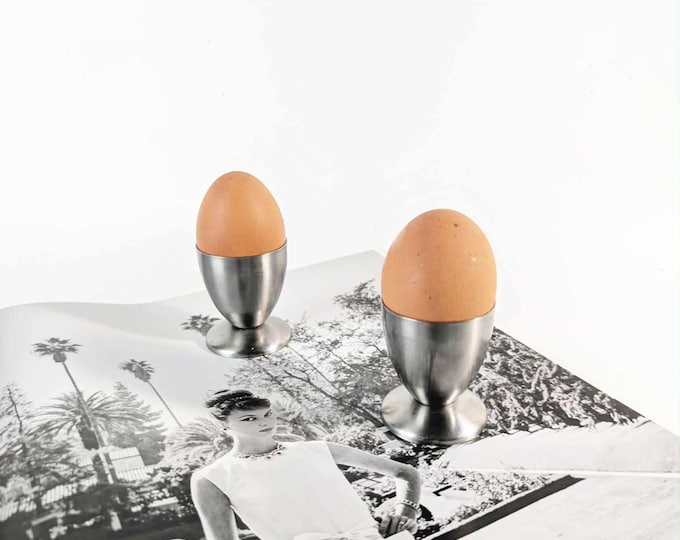 Vintage Mid-Century European Stainless Steel Egg Cups, Set of 2 Scandinavian Design