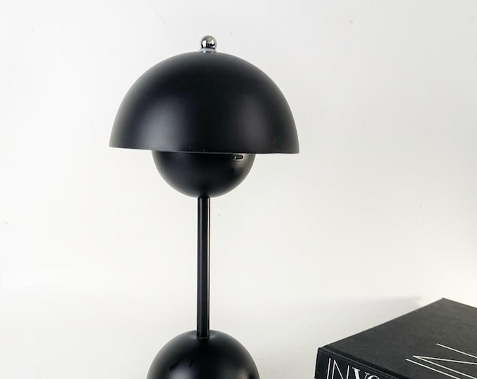 Retro Black Flowerpot Table Lamp Mid-Century Modern Space Age | Replica Verner Panton Style USB Powered Nightstand light PICKUP ONLY