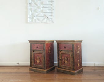 Exotic Pair of Vintage 90s Hand-Painted Indian Bedside Tables nightstands/Folk Cabinets – Rajasthani Style PICKUP Only Melbourne Victoria