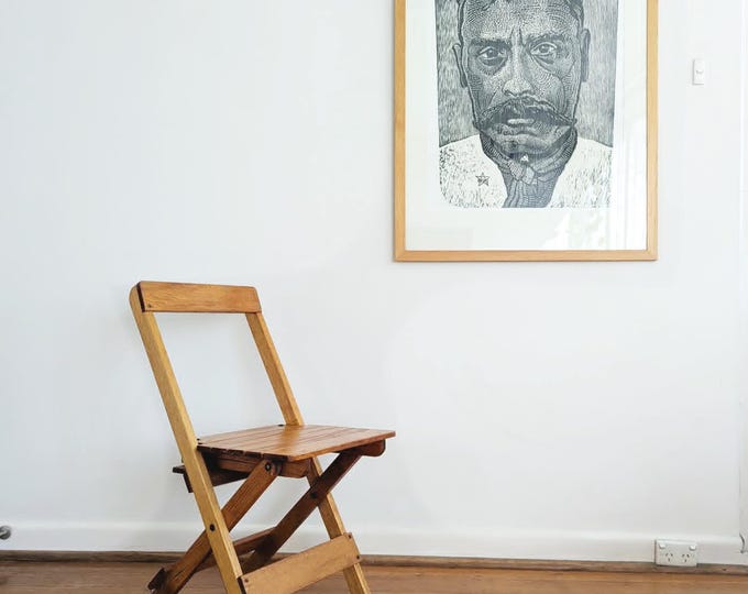 Vintage European Oak Wood Folding Chair - Mid Century Slatted High Back - Aldo Jacober Style - desk - bathroom PICKUP Only melbourne