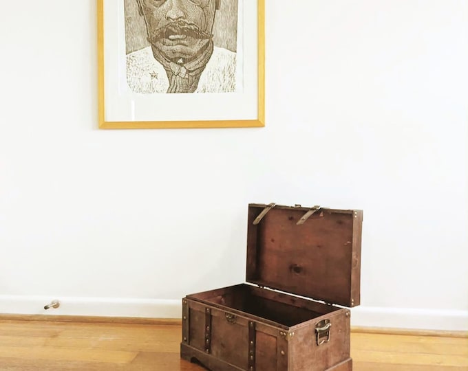 Vintage Antique Style Wooden Treasure Chest Storage Trunk- Coffee Table Brutalist Spanish Revival