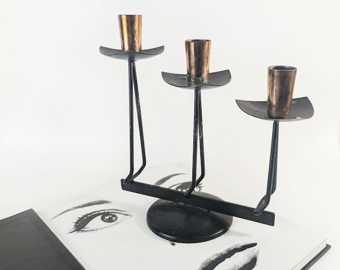 Vintage 1960s Turner Australia 3-Arm Metal Candelabra – Mid Century Modern Brutalist Candle Holder - Rare 3 Tier
