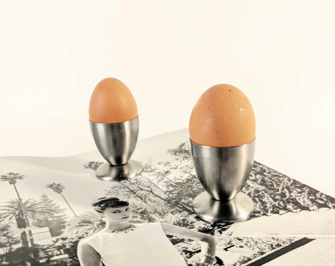 Vintage Mid-Century European Stainless Steel Egg Cups, Set of 2 Scandinavian Design
