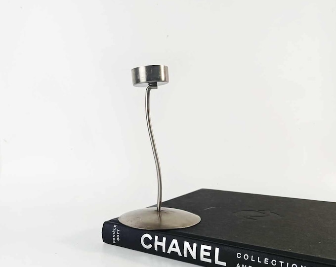 Vintage danish inspired Silver Post Modern Wave stem Tealight Candle holder - Y2K