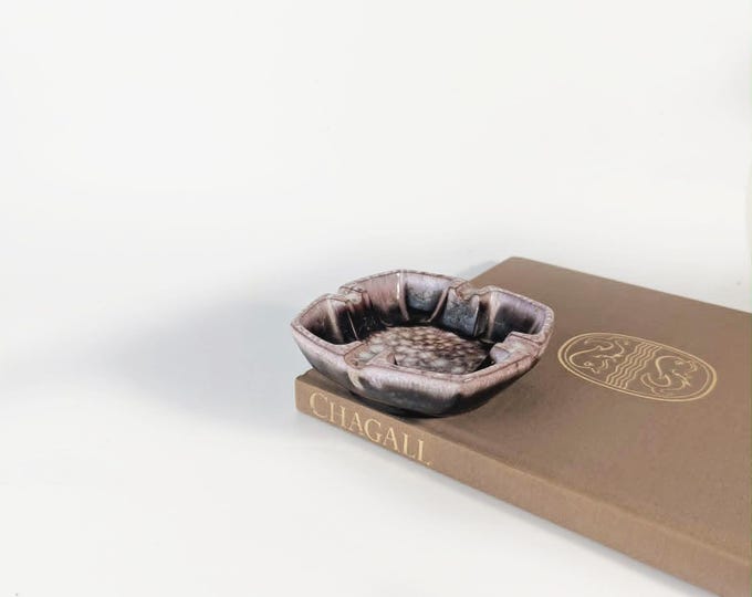 Vintage West German Pottery  Ashtray Catchall Dish, 1960s Fat Lava Ring Dish Drip Glaze Mid Century