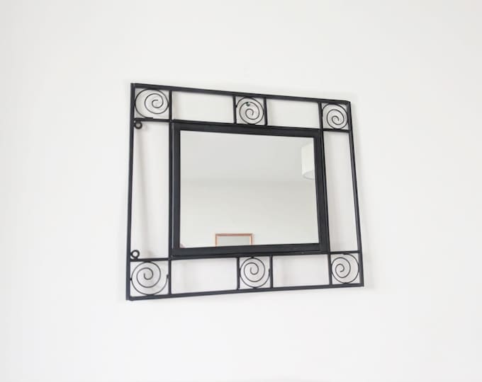 SOLD SOLD Vintage 90s Spanish Revival curly swirl wrought iron mirror in great condition heavy  + whimsical Post Modern Pickup only