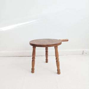 SOLD Melanie thankyou  Vintage Oak Milk Stool: Farmhouse Rustic, Turned Legs, 1960s