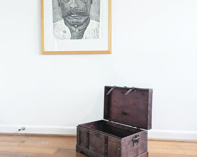 Vintage Antique Style Wooden Treasure Chest Storage Trunk- Coffee Table Brutalist Spanish Revival