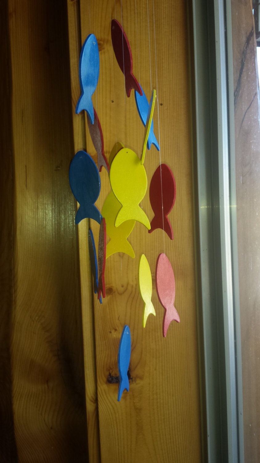 Primary Colors Wooden Fish Mobile Etsy