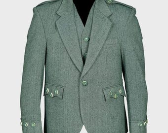 Men's Lovat Green Argyll Kilt Jacket with Matching 5-Button Vest Set