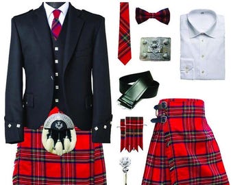 Full Scottish Kilt Set for Men - 8 Yard Tartan Kilt Outfit with Jacket & Accessories