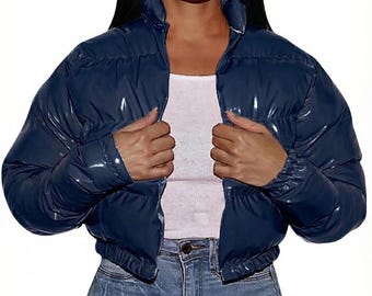 Chaqueta acolchada brillante para mujer / Abrigo de invierno corto para mujer
