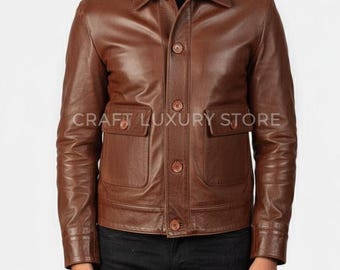 Men’s Brown Leather Bomber Jacket | Classic Flight Jacket | Vintage Style Men’s Outerwear