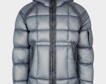 Chaqueta acolchada con capucha gris claro para hombre / Abrigo de invierno acolchado y cálido / Prenda exterior ligera y aislante