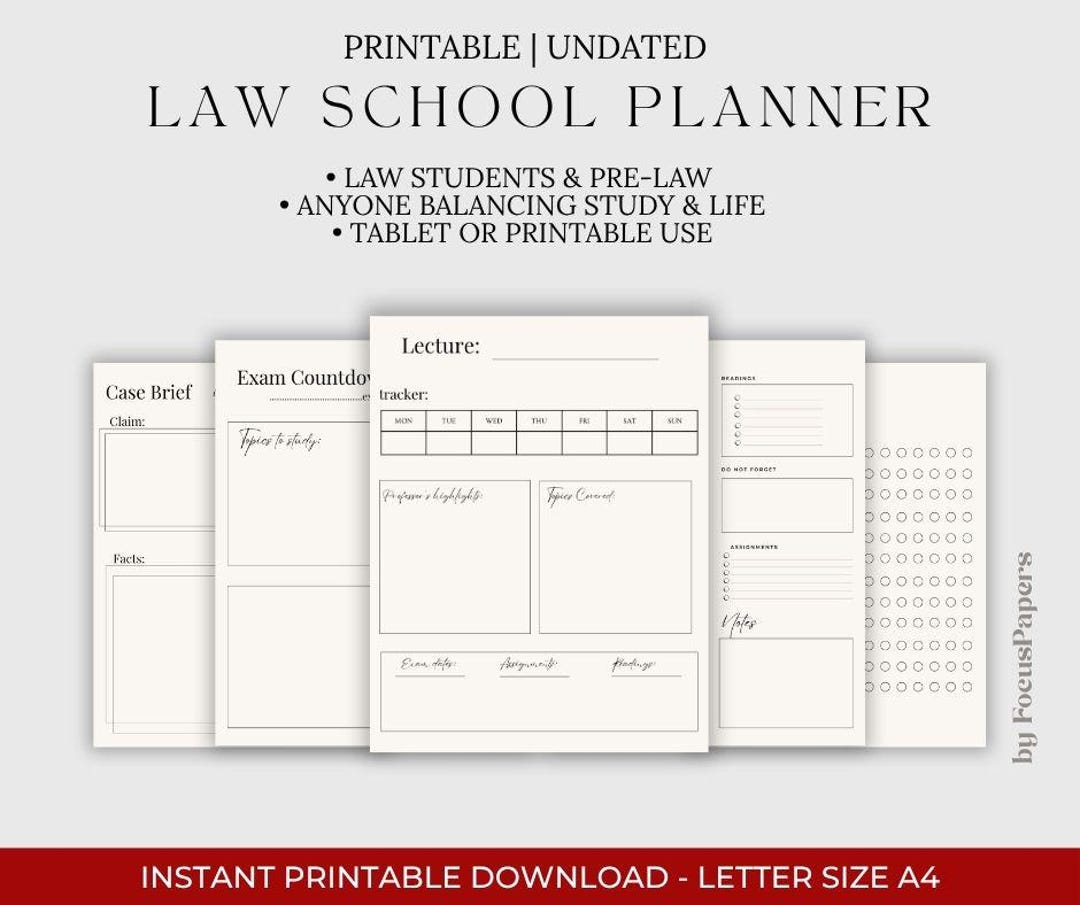 Law School Planner | Digital Study Organizer | Printable PDF | Student ...