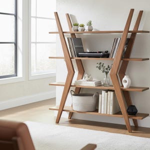 Wooden Bookcase - Rustic Bookcase - Mid Century Bookcase - Real Wood Living Room Wall Shel - Solid Wood Bookcase - Industrial Bookcase