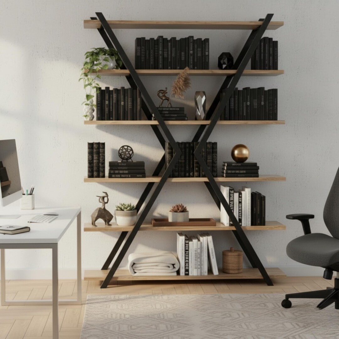 Solid Walnut Bookcase - Decorative Shelving Unit - Z-design Wooden ...
