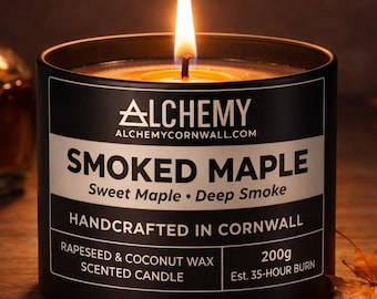 Vela aromática de arce ahumado / Arce dulce • Humo intenso / Cera natural de coco y colza / Hecha a mano en Cornualles