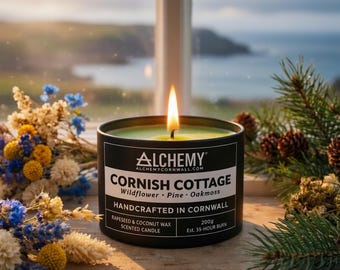 Vela perfumada Cornish Cottage / Flores silvestres, pino y musgo de roble / Cera de coco y colza 100 % natural / Hecha a mano en Cornualles