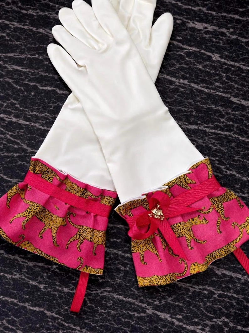 Latex Free Dish Gloves, Reusable Rubber Cleaning Gloves, Pink Leopard Print image 3