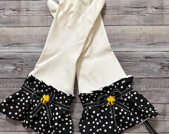 Modern Geometric Bee Design Dish Gloves for Your Black and White