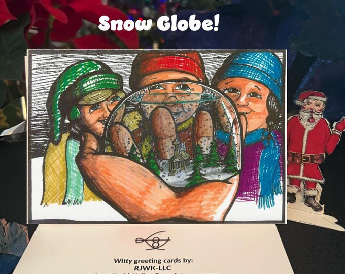 Snow globe (Part 1 of 2) : 10pcs 5x7in Horizontal Holiday Christmas Greeting Card