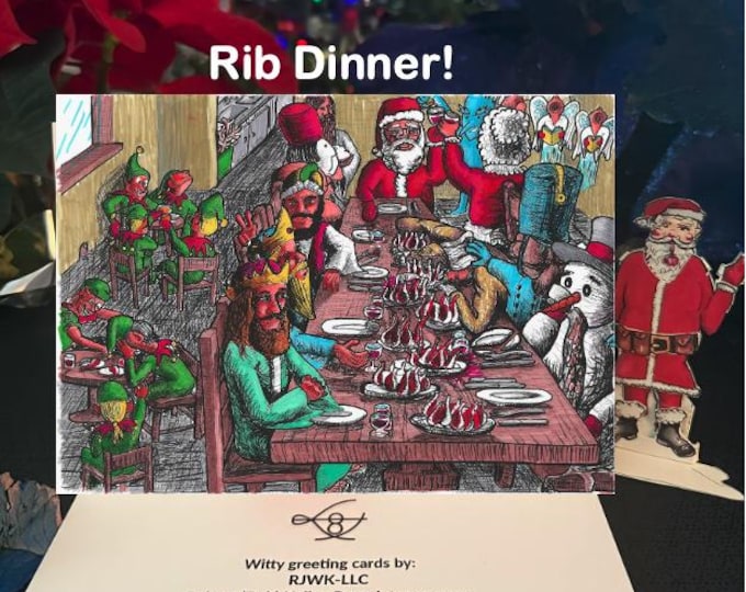 Christmas Night Rib Dinner : 10pcs 5x7in Horizontal Holiday Christmas Greeting Card