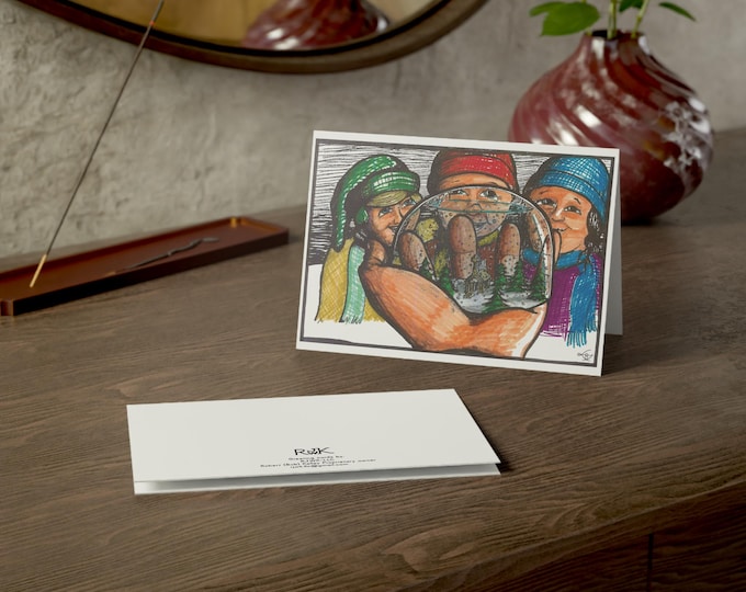 Snow globe (Part 1 of ) : Holiday Christmas Greeting Card, 5x7in Horizontal