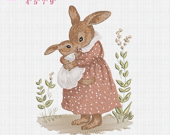 Happy Easter Bunny Embroidery Design, Bunny Mother and Baby Embroidery Design, Easter Mama Embroidery, Rabbit Design, Digital Download